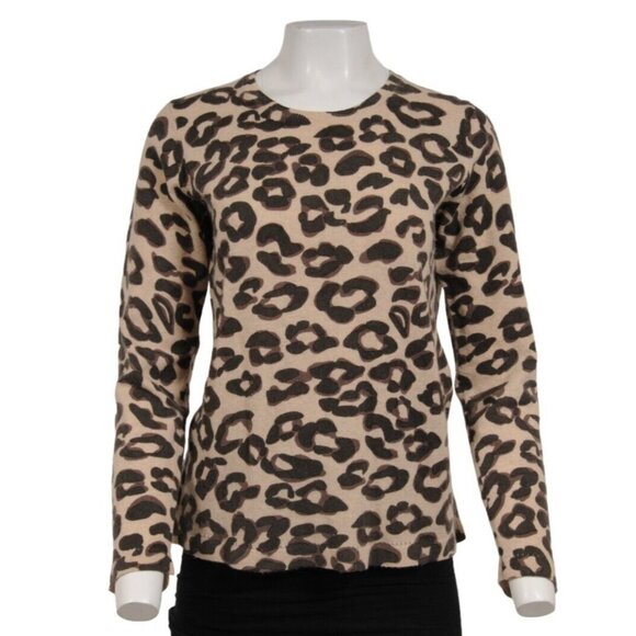 Hannah Rose Womens Leopard Print Sweater Medium Brown Cashmere Pullover - Picture 1 of 10